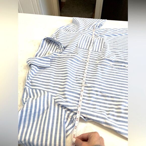 CARLISLE Per Se Blue and White Coastal Striped Laganlook Button Down Top 2x - Picture 3 of 8